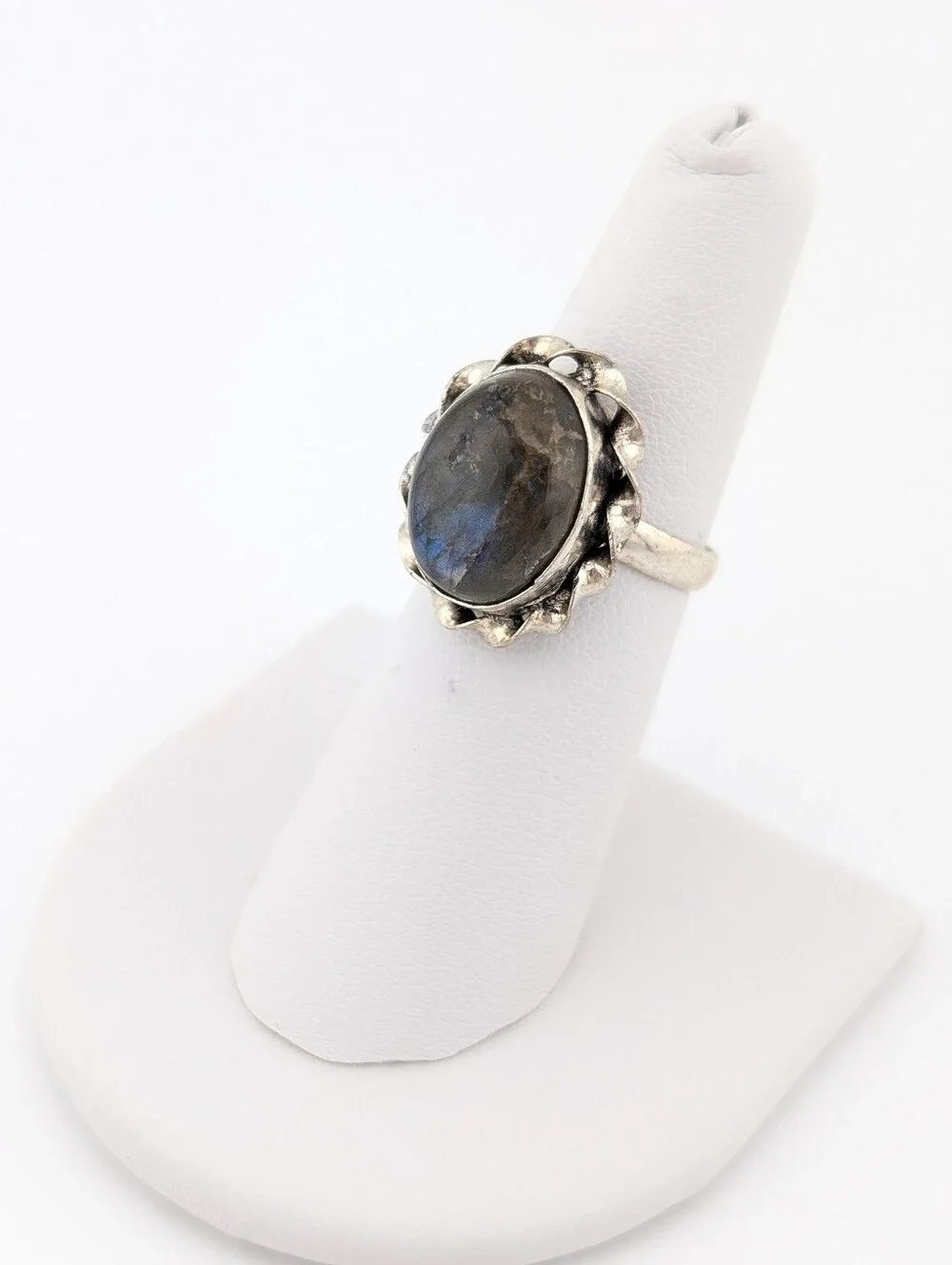 Labradorite Twisted Halo Silver Statement Ring - Bohemian Jewelry - 5.5 - J
